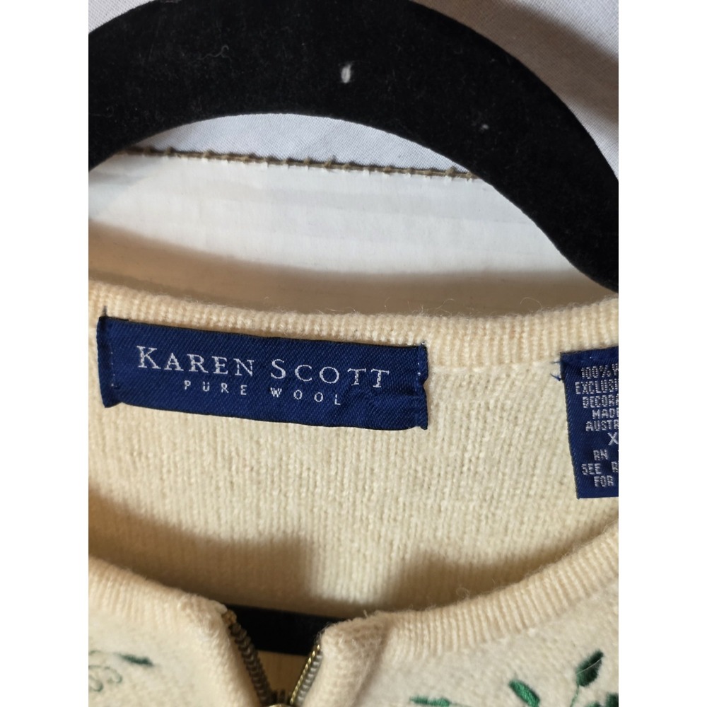 Karen Scott Pure Wool Womens Zip Sweater. Size 1X Embroidery Front And Sleeves. - Picture 7 of 8